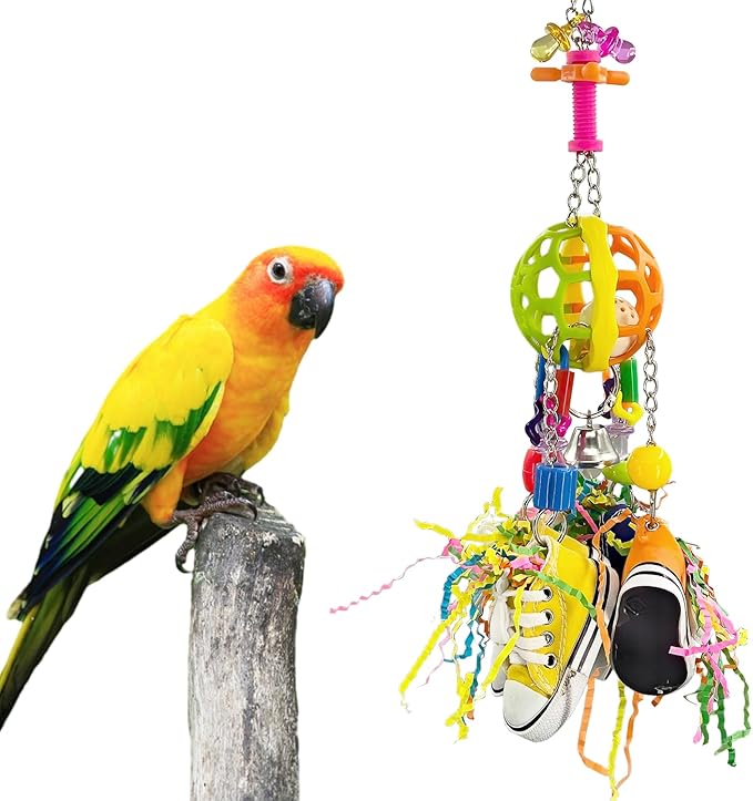 Bird Toys, Interactive Chew Toy, Pullable Colorful Sneakers & Acrylic Sticks for Moderate-Sized Parrots Like Quaker Parrot, Caique, Senegal Parrot and Small Parrots Like Cockatiels, Lovebirds