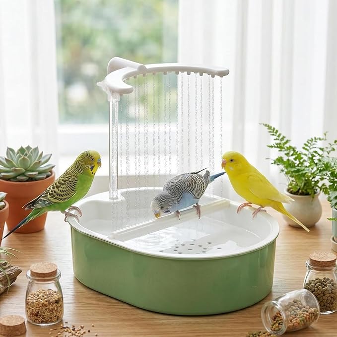 Automatic Birds Shower, Bird Accessories, Birds Bath Tub with Circulating Water Faucet, Bird Shower Fountain, Indoor Fountain with USB Pump for Small to Medium Pet Birds
