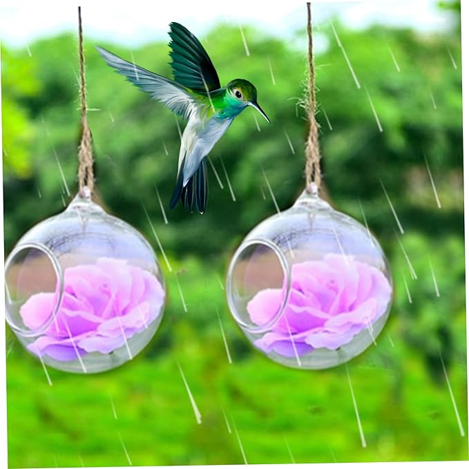 Hummingbird Feeder Transparent Hanging Hummingbird Feeder Glass Birdfeeder 3.9x3.9inch Feeders for Outdoors Garden Yard, No Hanging Rope, Ornements de Jardin