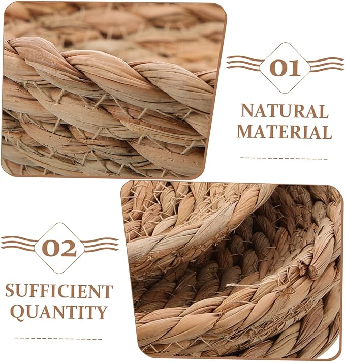 Natural Straw Breeding Nest Bowls, 5 Pack Woven Grass Rabbit Bedding Mats, 8 Inch Flat Bottom Cattail Fiber Hatching Cave for Quail Pigeons Bunnies, Edible Chinchilla Chew Toys