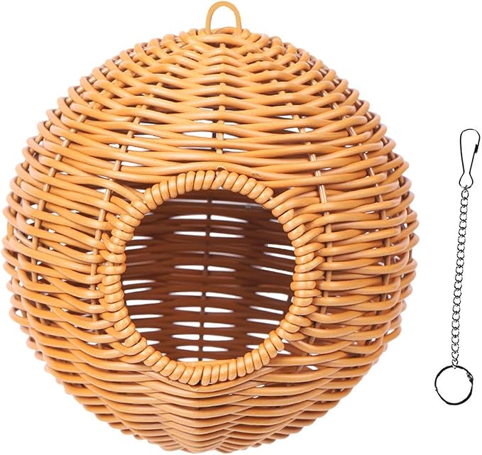 Rattan Parrot Shelter, Hand-Woven Bird House, Resistant Refuge for Small Birds, Hanging Enclosure Bed for Parakeets, Cockatiels, Lovebirds, Finches, Indoor and Outdoor Use