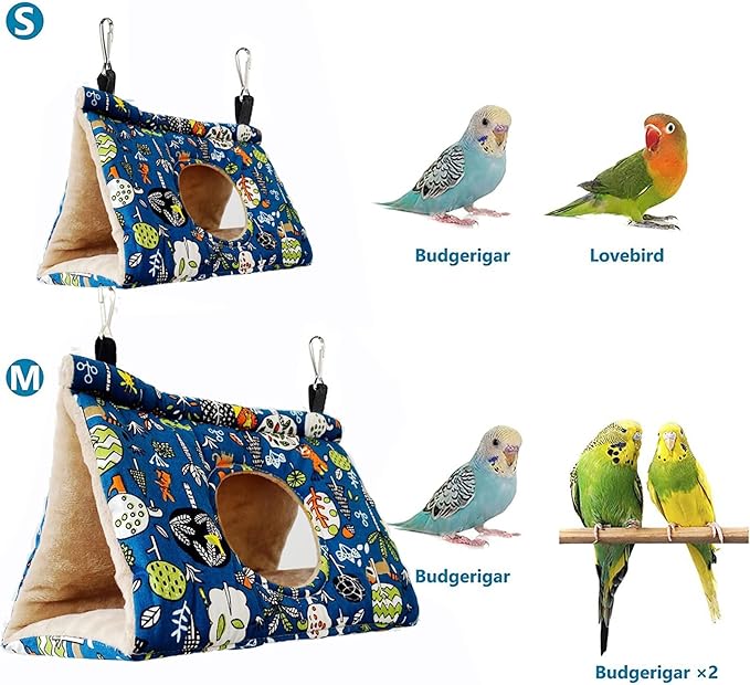 Bird Nest Winter Warm House Hanging Hammock Velvet Shed Hut Cage Bird Plush Fluffy Hideaway Sleeping Bed Fuzzy for African Grey Cockatoo Parrot Parakeet Cockatiels Budgies Parakeets (Small, Blue)