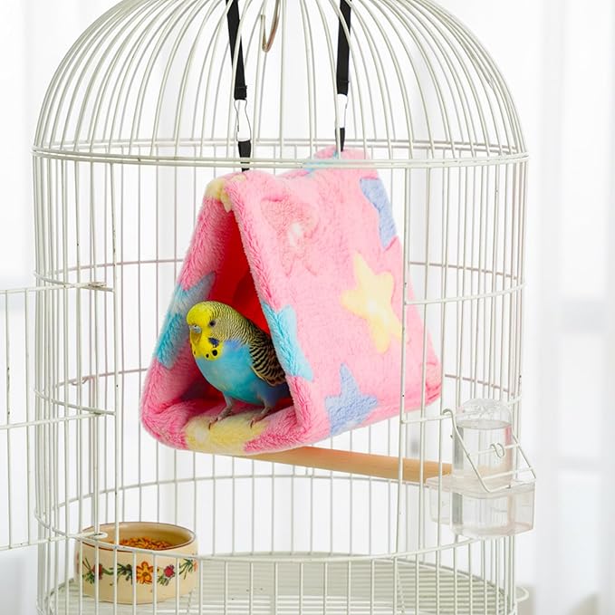 AceOrbit 4 Pcs Winter Warm Bird Nest for Cage Plush Birds Hanging Snuggle Cave 6.7" and 9.5" House Shed Hut Parakeet Sleeping Bed Hammock Fluffy Birds Hideaway Tent for Small Parrot(Lovely,Heart)