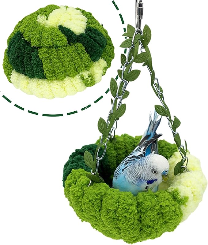 Bird Nest Cage Accessories, Plush Bird Hut Bedding Snuggle Parakeet Bed Hanging Bird House Cage for Parrot, Finch, Lovebirds, Canary