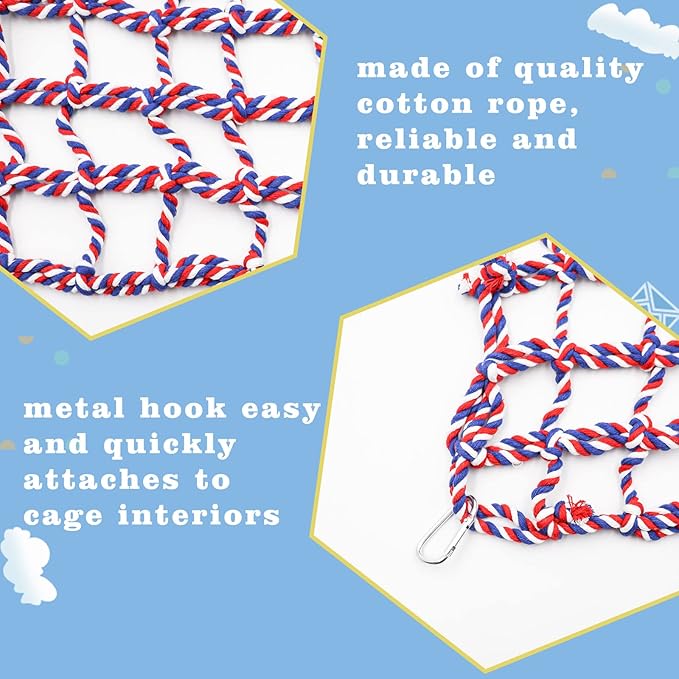 2 Pack Large Colorful Bird Rope Net, 14 10 Inches Rat Climbing Net, Pet Hanging Hammock, Bird Ladder Bridge, Small Animal Net Toy, Cage Accessories for Rat, Hamster, Bird, Ferret