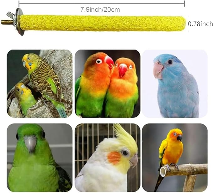 Hamiledyi 4 PCS Parrot Perch Stand Toy 7.9x0.8inch Bird Cage Perch Natural Paw Grinding Stick for Medium Parrots Parakeets Cockatiels Lovebirds Chewing Stick (M)