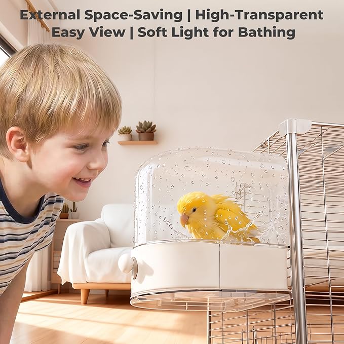 mini&moe Bird Bath for Cage, 4 in 1 Multifunction Birds House/Bath/Litter Box/Feeder Room, Bird Cage Accessories for Pet Birds Conure Budgies Cockatiels Lovebird,Finches, Parakeets, Mannikin, White