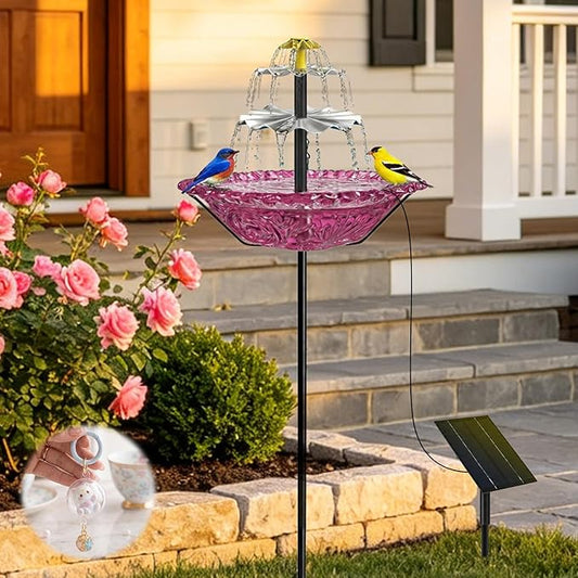 Bird Bath Fountain Solar for Outside, Outdoor Water Fountain Plastic, Attracts Birds with Cascading Spray for Yard & Patio (Purple)