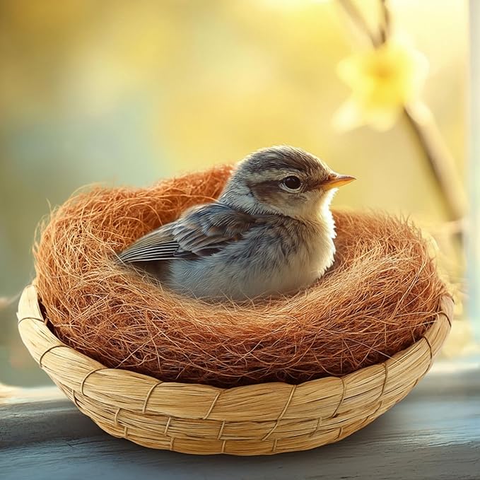 AceOrbit 8 Pcs/4 Set Bird Nest with Coconut Fiber Mats Set Hand-Woven Flat Base Pigeon Birdhouse Breeding Nest Small Animal Cage Accessories for Parrots Budgies Cockatiels Hamsters Gerbils and Pigs