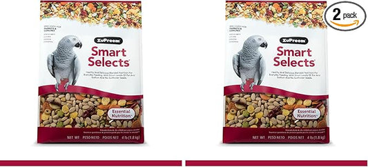 ZuPreem Smart Selects Daily Bird Food for Parrot, Conure, Caique, African Grey, Eclectus, Small Cockatoo, Bird Pellets and Seed Blend, Nutrition for Medium Large Birds, Parrot Food (ML, 4 lbs)