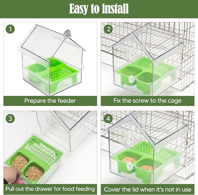 Bird Cage Feeder Parakeet Bathtub Feeding Watering Hanging Shower Box Cage Accessories for Parrot Cockatiels Parakeets, Green