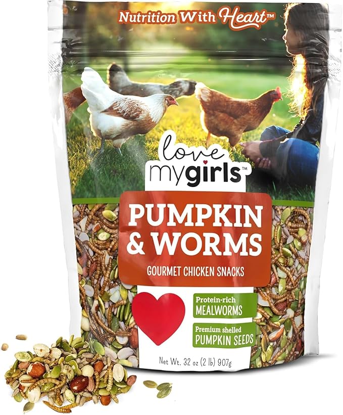 Love My Girls: Chicken Snacks - Pumpkin & Worms - 2lb Bag - Global Harvest, Gourmet Multi-Grain Treats, Corn-Free, Nutritious & Protein Rich Mealworms