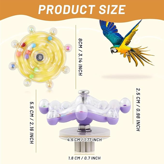 2Pack Bird Spinner Toys for Parakeets, Colorful Spinning Wheel Chew Toys, Interactive Rotate Rattle Parrot Toys for Bird Cage, Accessories for Entertainment Chewing Exercise