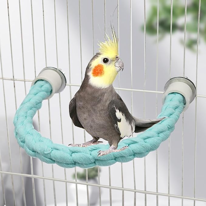 U Shape Bird Parrot Perch Stand Toy, Cotton Bendable Parakeet Standing Climbing Rope Toy, Cage Accessory for Small Birds Parakeet Budgies Cockatiels Lovebirds (15"/38 cm)