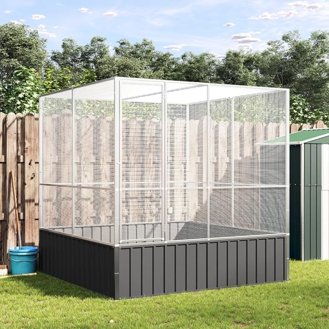 Galvanized Steel Large Flight King Bird Cage, Steel Outdoor Aviary, Outdoor Indoor Large Bird Cage Aviary Pet House for Cockatiels African Parakeets, 83.1"x81.5"x83.5",-302