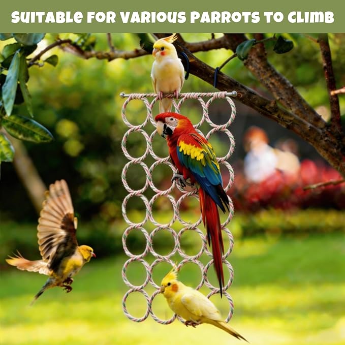2 Pack Hanging Bird Climbing Rope Net, Parrot Swing Toy, Bird Ladder Bridge for Cage Accessories, Suitable for Parakeet, Cockatiel, Conure, Lovebird