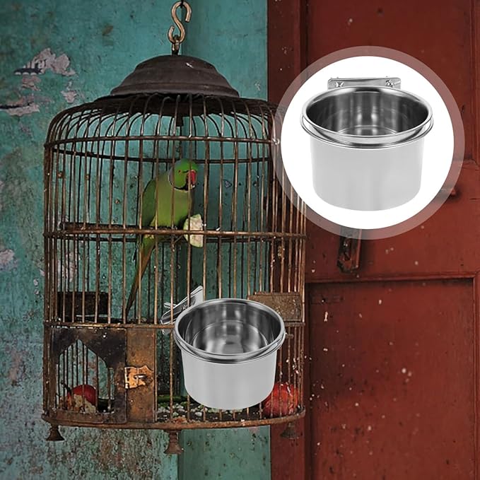 BESPORTBLE Stainless Steel Large Parrot Feeder Bowl Hanging Food and Water Container for Macaw Cage Accessories Easy to Clean Durable