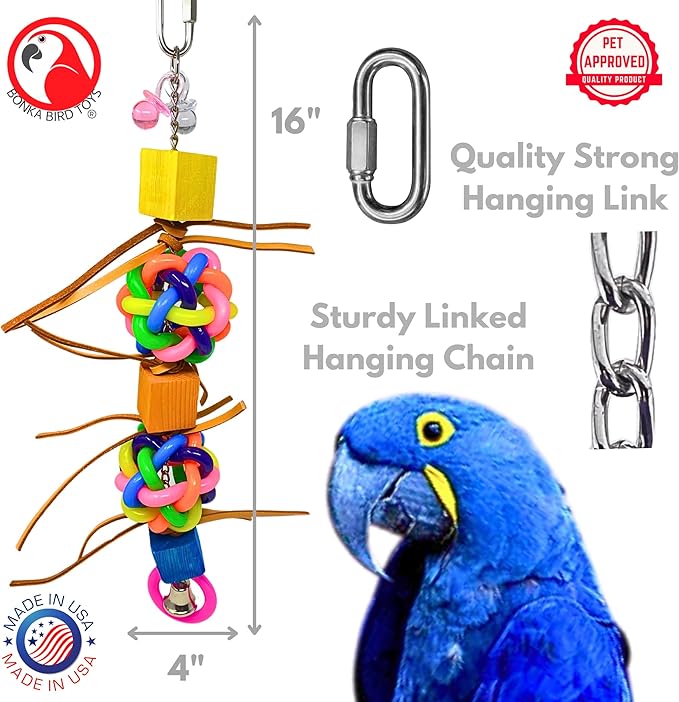 Bonka Bird Toys 1949 Queen Wibbly 16" Tall Multi-Texture Foraging Toy with Wibbly Balls Acrylic Leather Wood for Large Parrots Macaws Cockatoos Amazons