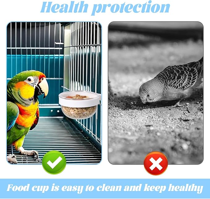 6 Pack Detachable Transparent Bowls Convenient Hanging Seed Water Feeder Bird Food Bowl Plastic Cage Feeder Cups for Parakeet Small Size Birds