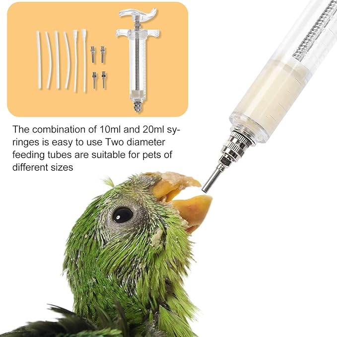 TEHAUX Parrot Feeding Kit with 10Ml & 20Ml Syringes and 3 Sizes of Soft Feeding Tubes for Baby Bird Liquid Food and