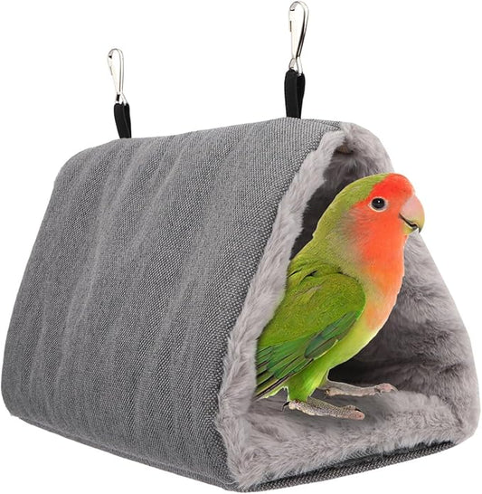 Litewoo Winter Warm Bird Nest House Hanging Hammock Shed Hut Cotton Parrot Sleeping Bed Plush Double Access Birds Hut Hideaway Tent for Parrot Parakeet Cockatiel Cockatoo Budgie Lovebirds (M/Grey)