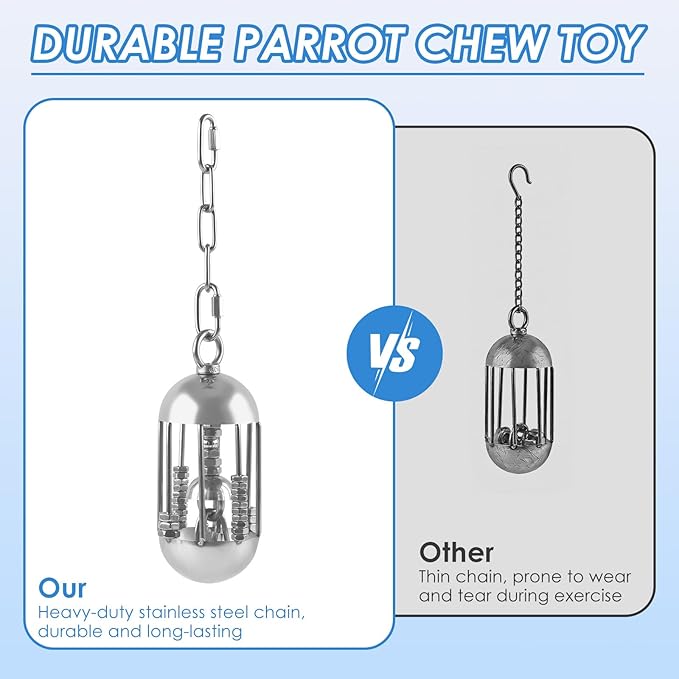 DBNESS Stainless Steel Bird Toys, Heavy-Duty Detachable Chain Chew Durable Metal Parrot Enrichment Toy for Medium to Large African Greys, Amazons, Cockatoos, Macaws