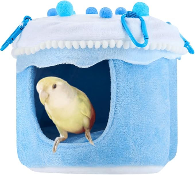 Bird Plush Nest Bed Hanging Soft Warm Hammock for Birds Parrot Parakeet Cockatiel Conure Budgie Finch Lovebirds Quaker Hamster Rat (Blue)