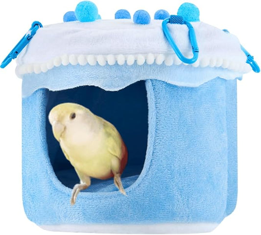 Bird Plush Nest Bed Hanging Soft Warm Hammock for Birds Parrot Parakeet Cockatiel Conure Budgie Finch Lovebirds Quaker Hamster Rat (Blue)