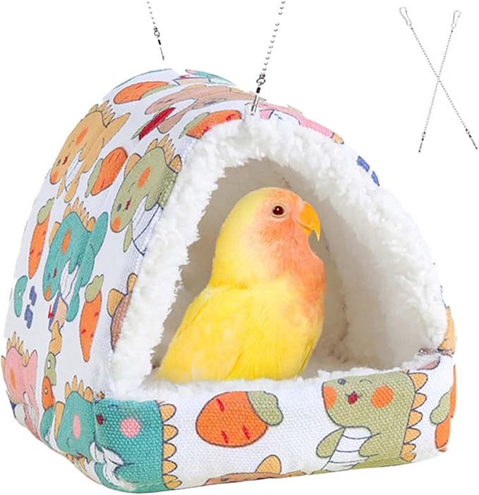SUSOO Plush Warm Bird Bed - Hanging Bird Nest Snuggle Velvet Shed Tent Cage Fluffy Hut Winter Sleeping Hideaway Hammock House for Parrot Parakeet Conure Cockatiel Budgies Lovebird (White, M)