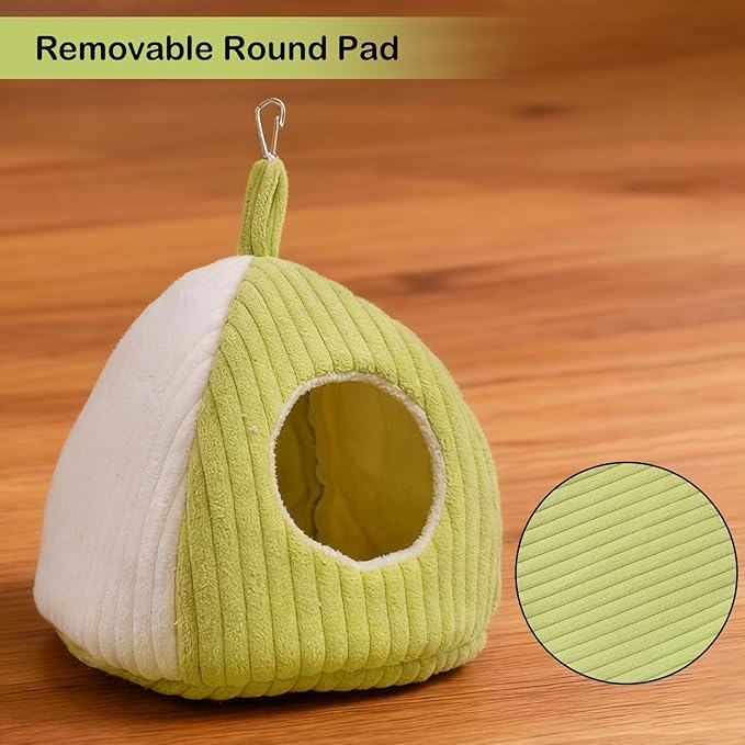 Bird Hanging Hammock Nest Parrot with Soft Plush Hanging Hammock & Hut Tent for Cage Winter Bird Hideaway Hut for Cockatiels Budgies Parakeets Lovebirds Conures Hamsters (Green and White L)
