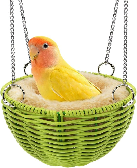 Bite-Proof Bird Nest for Cage with Removable Pad for All Seasons, Wide View Parakeet Nest for Nesting & Egg-Laying, Finch Nests Safe Small Bird Hammock for Cage for Lovebird Canary Budgie (Green)