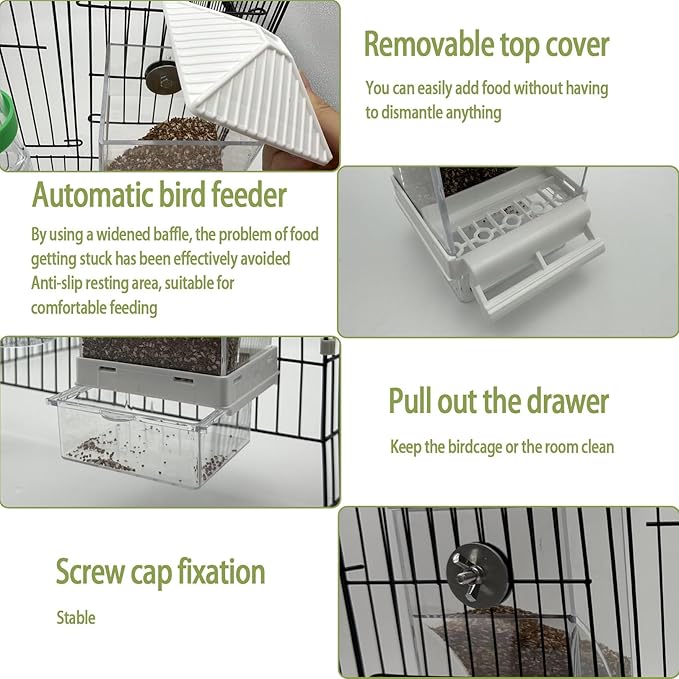 No Mess Bird Feeder, Automatic No-Spill Transparent Bird Feeder Acrylic Parakeet Food Dispenser Cage Accessories for Parakeet Lovebirds Cockatoo Budgie (White)