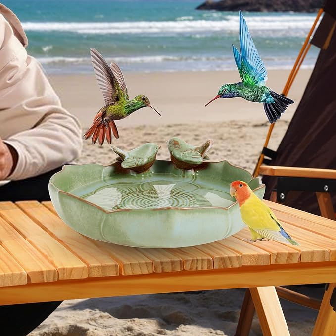 Ceramic Bird Bath for Outside, Vintage Birdbath, Bowl Only, Ground Bird Feeders and birdbath for Outdoors, Garden, Tabletop, Deck, Balcony and Lawn