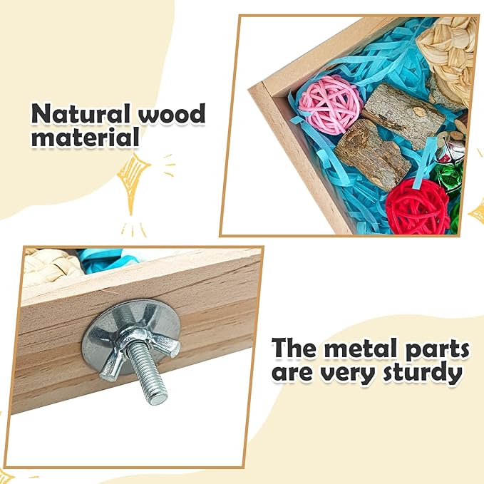 BNOSDM Bird Foraging Toys Box Colorful Parrot Foraging and Shredding Toy Boxes Natural Bird Toy Wooden Birds Chewing Toys for Parakeet, Conure, Cockatiel, Budgies, Lovebirds (Small)