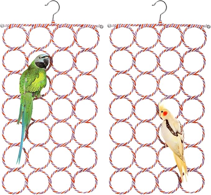Yopay 4 Pack Parrot Bird Swing Hanging Toys, Rat Climbing Ladder Rope Perch, Net Toy for Cage, Mouse, Mice, Parakeets Cockatiels Conures Lovebirds, Multiple Purpose Scarf Hanger