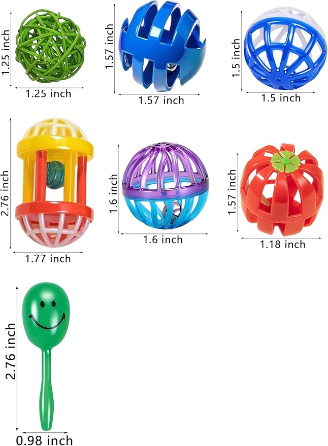 23 Pcs Bird Toys Set for Parakeet Budgie Parrot Colorful Bell Rattan Balls Safe Non-Toxic for Small Large Birds