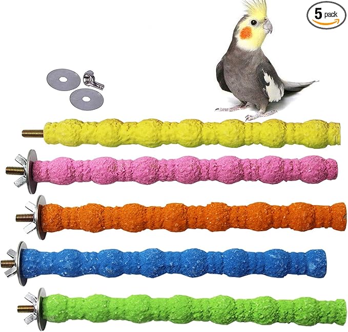 kathson 5 PCS Bird Perch Parrot Stand Cage Accessories Natural Wooden Stick Paw Grinding Rough-surfaced Chew Toy for Cockatiels,Cockatoo,Lorikeet,Conure,Parakeet (Random Color,6.29inch)