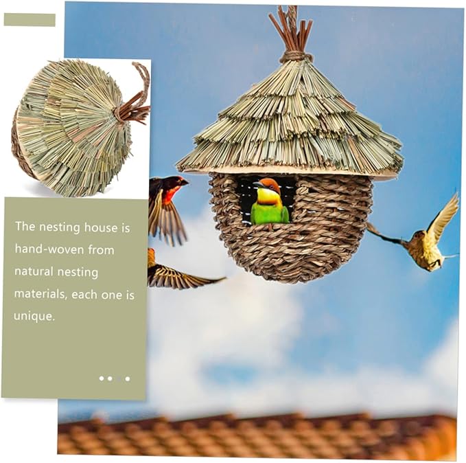 LIOOBO 2pcs Straw Bird's Nest Handwoven Bird Woven Bird House Hanging Bird Delicate Parrot Nest Hanging Parrot Nest Parrot Accessory Rough Bird Nest Parakeet Nest Parrot House Grass