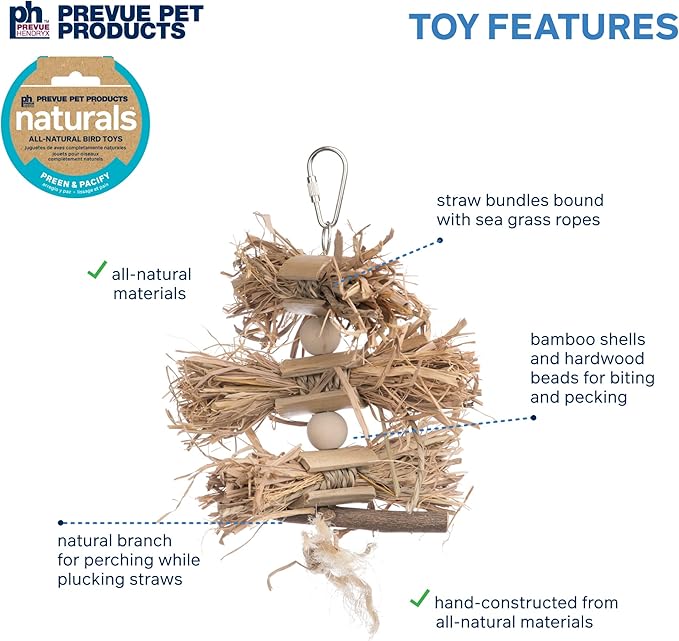 Prevue Pet Products Naturals Preen & Pacify Woodland Harvest Bird Toy - Accessories for Parakeets, Conures, Cockatiels, Budgies, and Small to Medium Birds, Hanging Cage Toy for Preening and Pecking