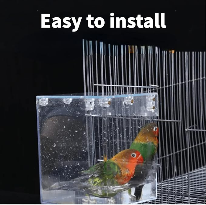 Bath Cage, Cleaning Pet Supplies Cockatiel Bird Bathtub with Water Injector for Small and Medium Birds Parrots Spacious Parakeets Portable Shower for Square Birdcage