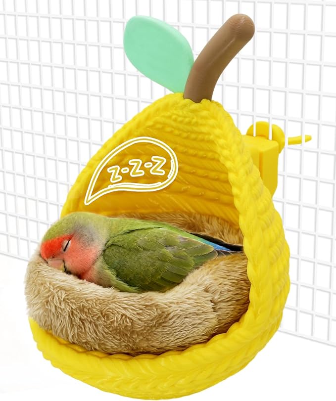 Eco-Friendly Bird Bed for Cage with Cotton Pad, Parakeet Nest with Quick-Release Buckle for Easy Clen, Cute Pear-Shaped Bird Hammock with Airy View for Small-Sized Birds Like Lovebird Canary Budgie