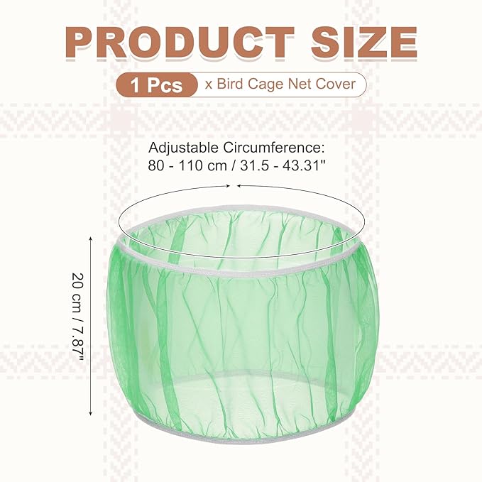 Bird Cage Seed Catcher, Bird Cage Net Cover Seeds Guard, Universal Birdcage Accessories, Green, Circumference 31.5"-43.3", Height 7.9" for Parrot Cockatiel Enclosures