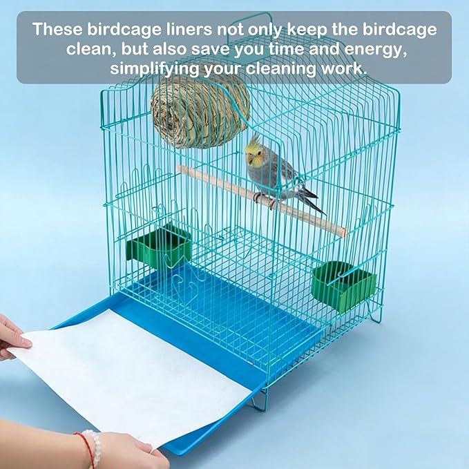 100 Sheets Bird Cage Liner Papers, Disposable Bird Cage Paper Liners, Cuttable Pet Animal Cages Cushion, Precut Absorbent Bird Paper for Bird Parrot Small Animal, 5.9 x 8.66’’