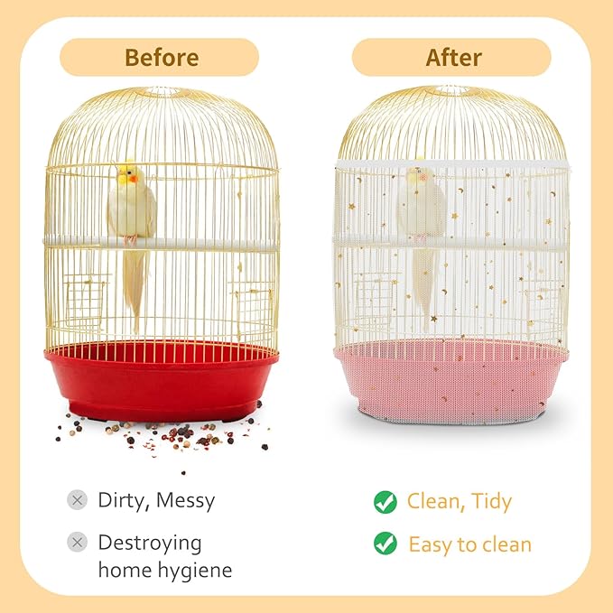Bird Cage Seed Catcher, 45-90'' Adjustable Bird Cage Cover, Universal Nylon Bird Cage Mesh Net, Bird Cage Skirt Guard Accessories for Parrot Parakeet Macaw Round Square Cage (White)