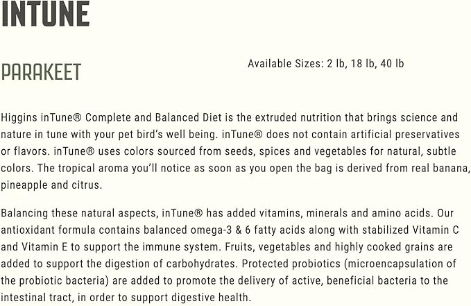 Higgins 2 Pack of Intune Complete and Balanced Diet Parakeet Food, 2 Pounds Each