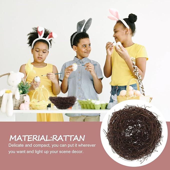 POPETPOP Artificial Rattan Bird Nest 5.9In – Hand-Woven Easter Table Accent for Rustic Wedding & Garden Decor, Country Style Craft Prop