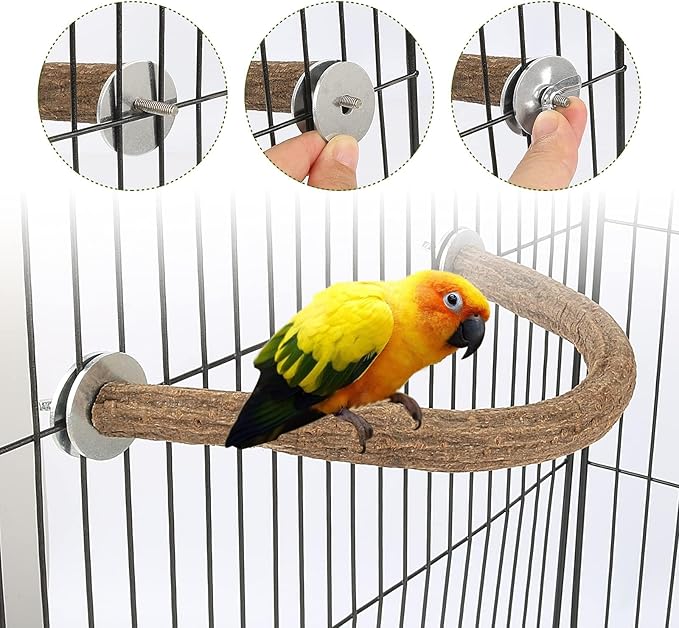 Rypet 2PCS Natural Wood Bird Perches for Cage,Wooden Parakeet cage Accessories,Parakeets Stand Perch,U Shape Parrot Perch Bird Stand Toys for Parakeet, Conure, Cockatiel, Budgie, Lovebirds S