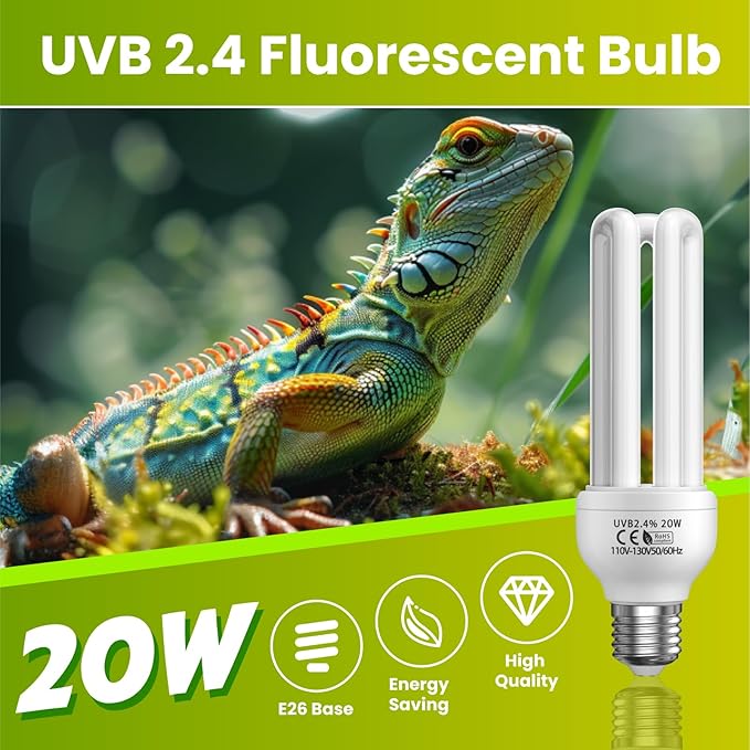 GlowUp 2.4% UVB Bulb for Birds, 20W Compact Fluorescent Light Bulb UVA UVB Light Bulbs E26 for Captive Birds and Reptiles
