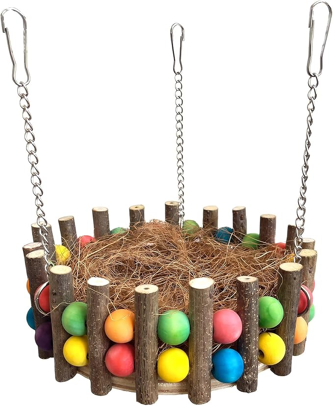Bird Toys, Bird Perch Stand Playground for Cage, for Small-Medium Parrot, Parakeet, Budgie, Conures(nest)