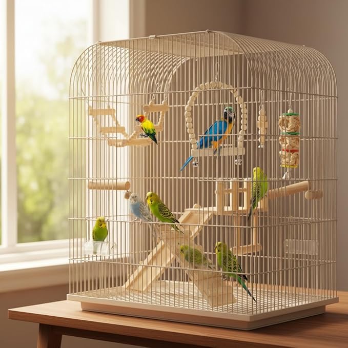 Morezi Bird Swing for cage Parakeet Parrot Swing Wood Hemp Rope Ladder Toy Play Gym Hanging Swing Parrot Perch Hammock Toy for Budgerigar Conure Cockatiel mynah Finches Small Medium Breeds 10pcs